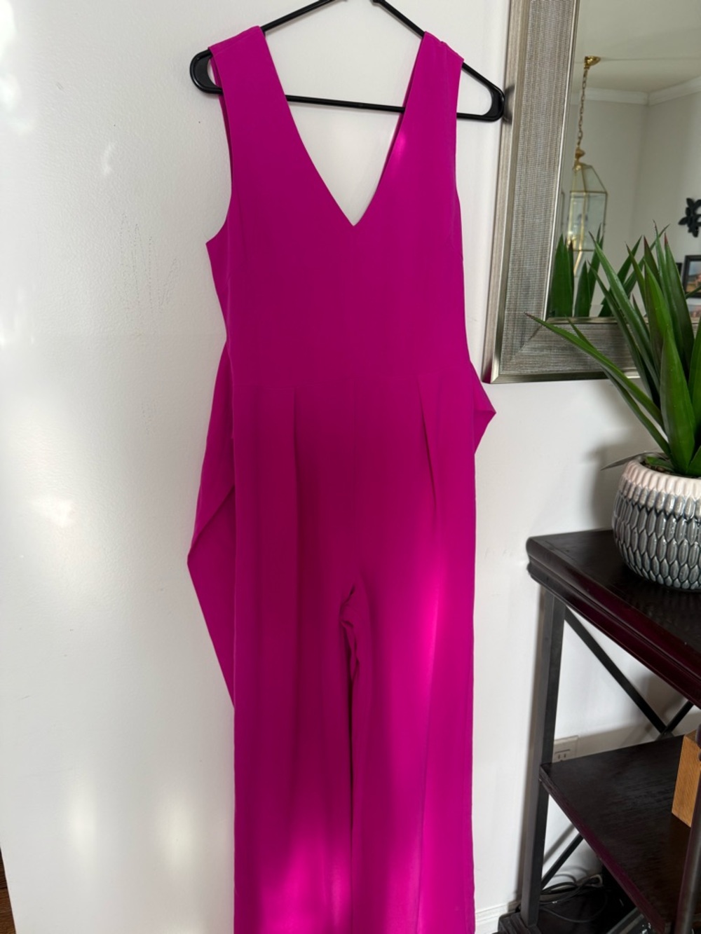 Design Lab Lord & Taylor Bright Fuchsia V-Neck Wide-Leg Jumpsuit